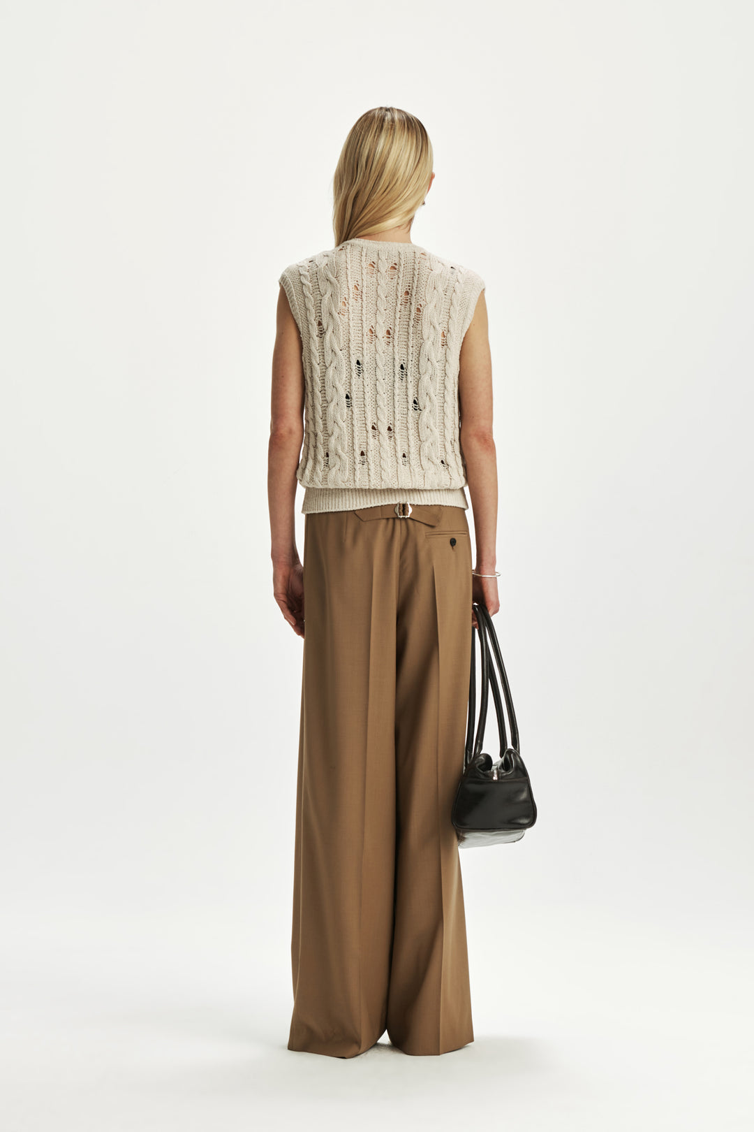 KIMMATIN Cable Crochet Knit Vest — Ivory