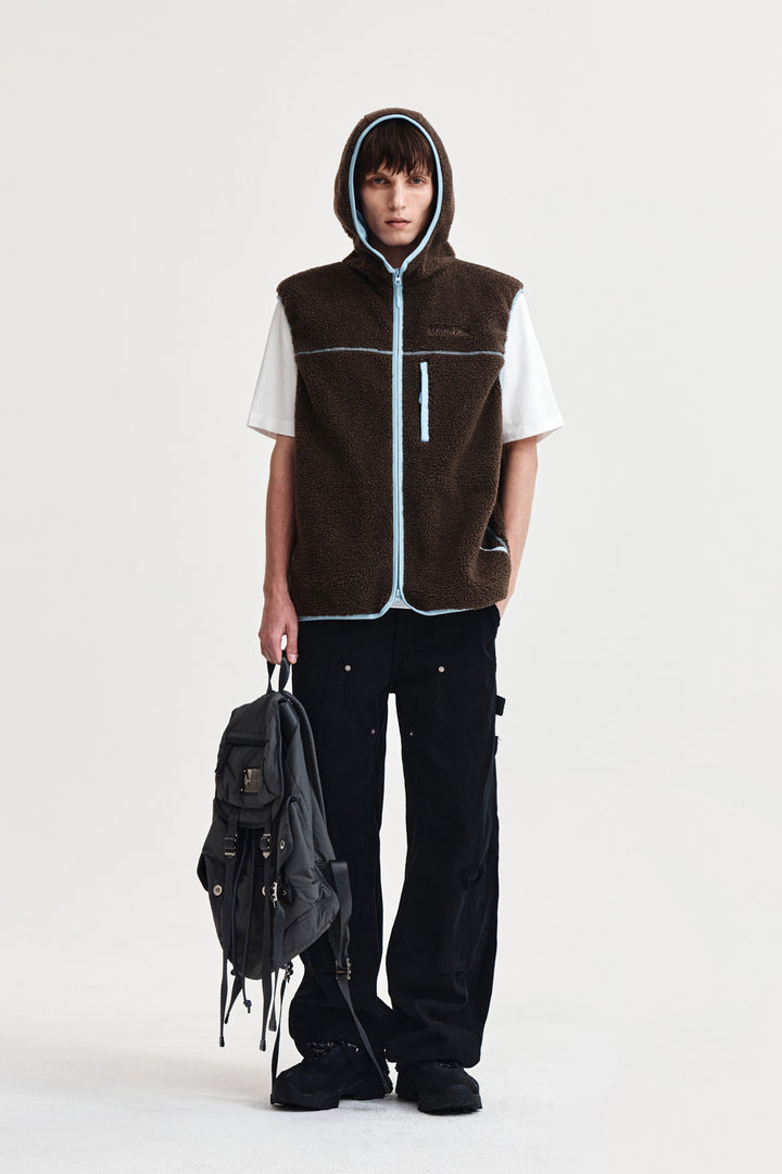 Matin Kim Fleece Hoody Vest in Dark — Brown