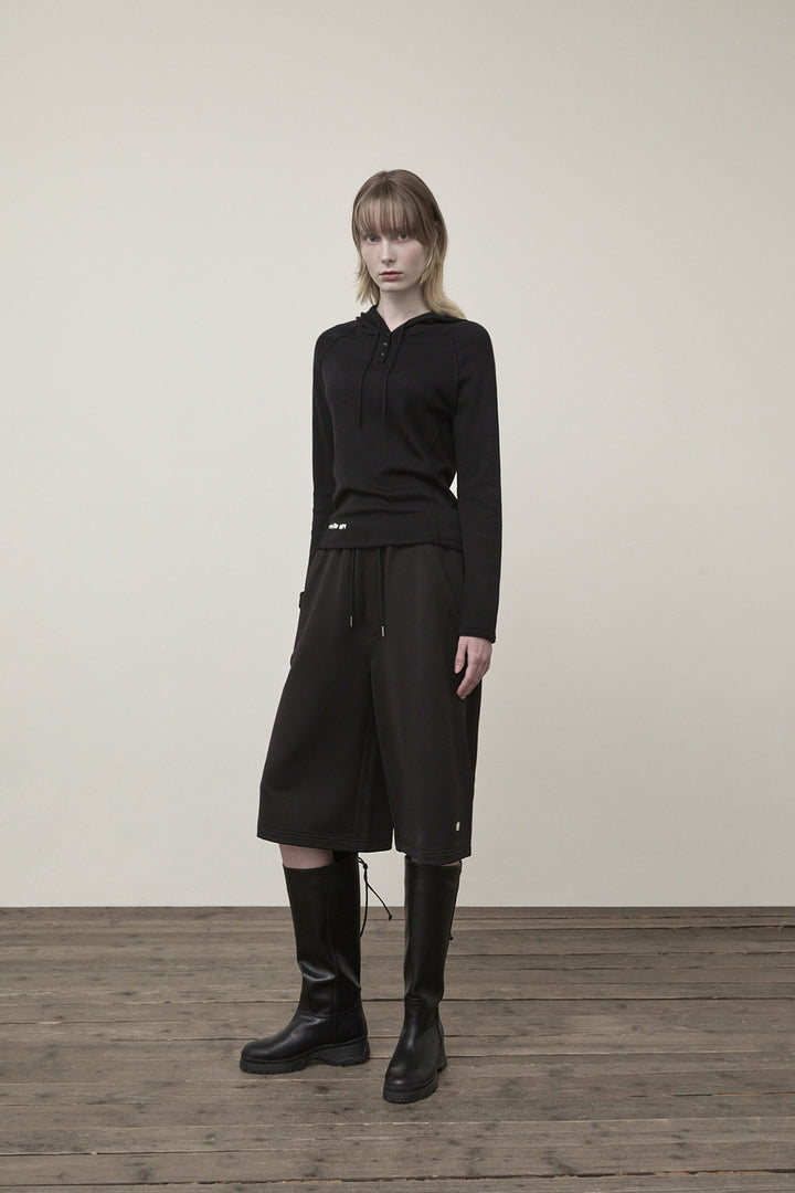 Matin Kim Button Hoody Raglan Knit — Black