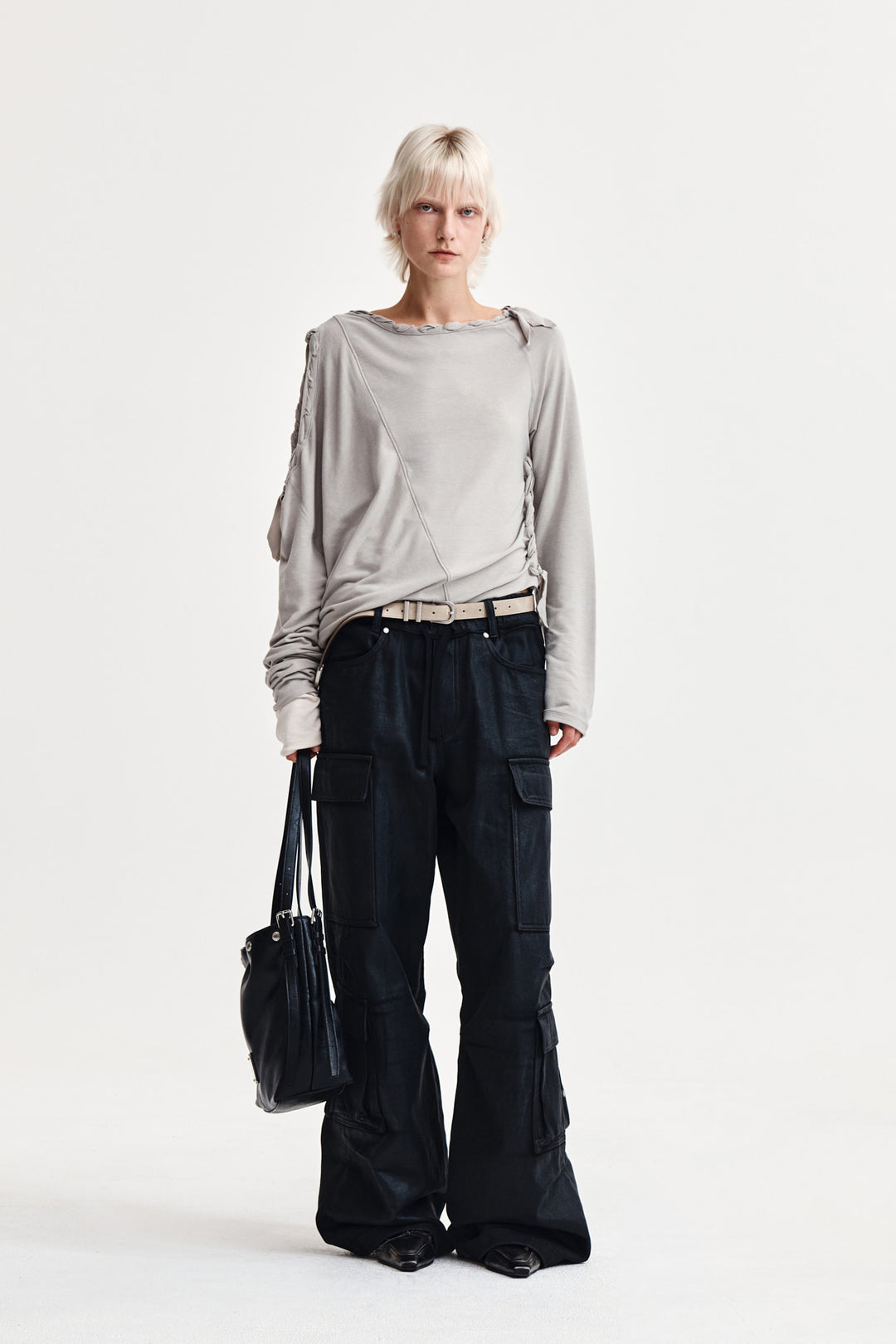 Matin Kim Weaving Long Sleeve Top — Light Grey