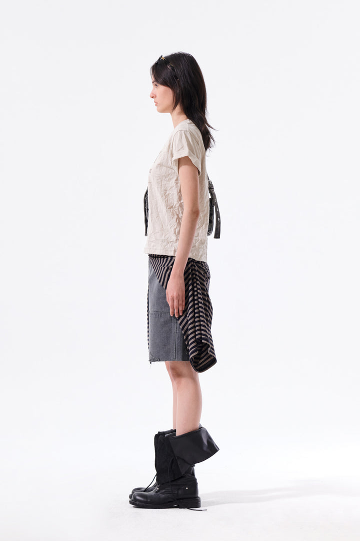 Matin Kim Lettering Graffiti Crease Top — Beige