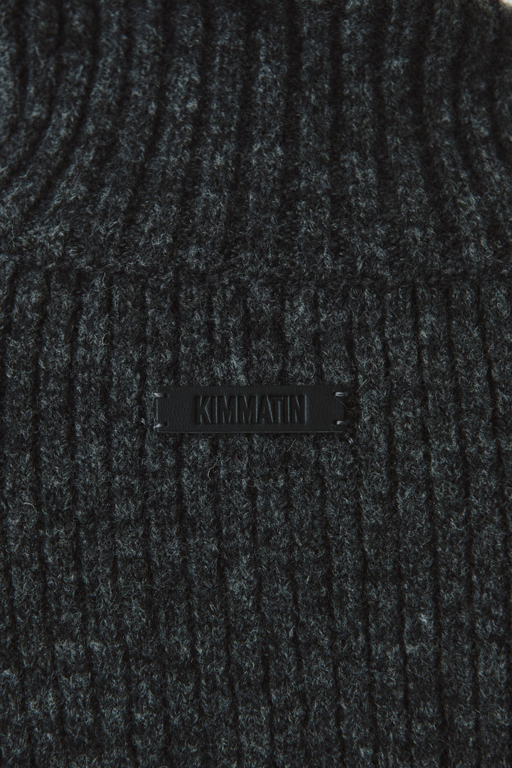 KIMMATIN Button Slit Knit Dress — Charcoal