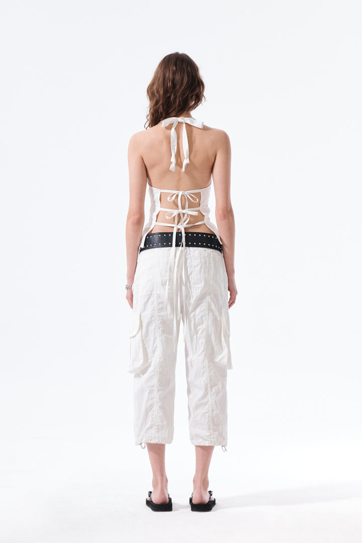 Matin Kim Halter Neck Shirring Blouse — White