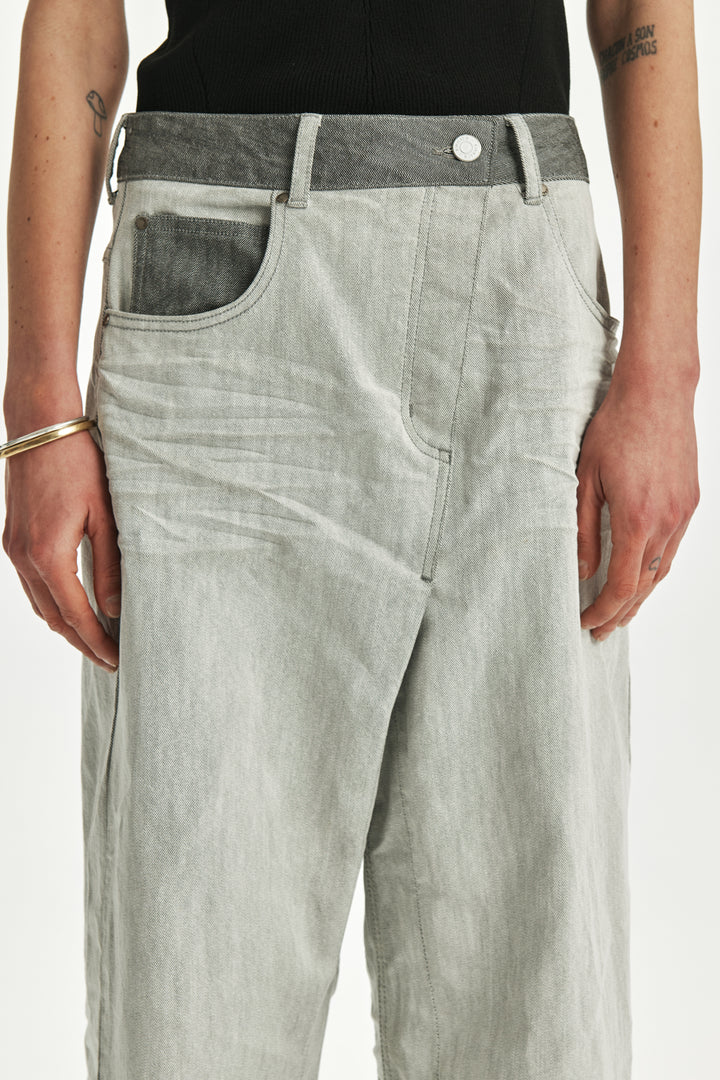 KIMMATIN Deconstruction Wide Denim Pants — Light Grey