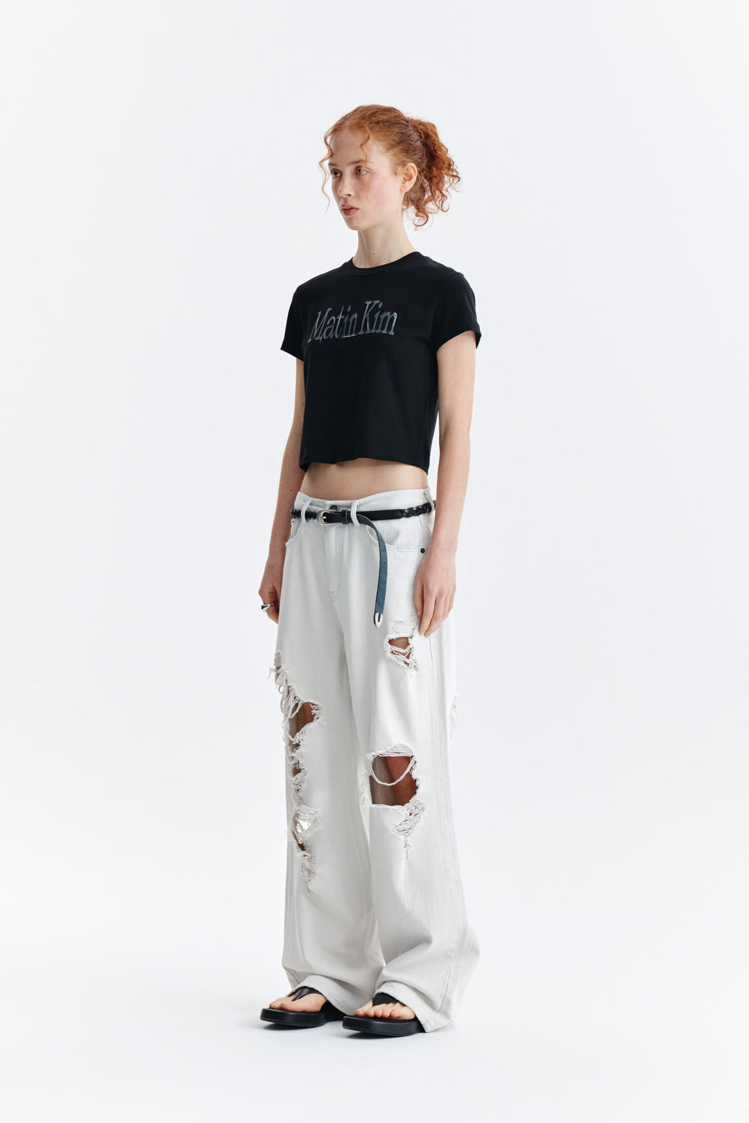 Matin Kim Pattern Artwork Logo Crop Top — Black