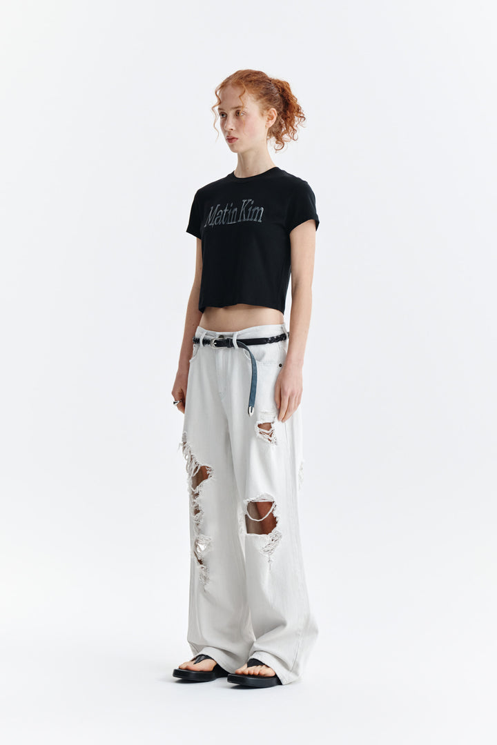 Matin Kim Pattern Artwork Logo Crop Top — Black