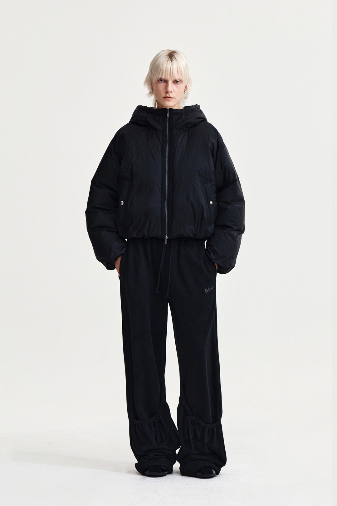 Matin Kim Back Logo Hoody Short Down Jumper — Black