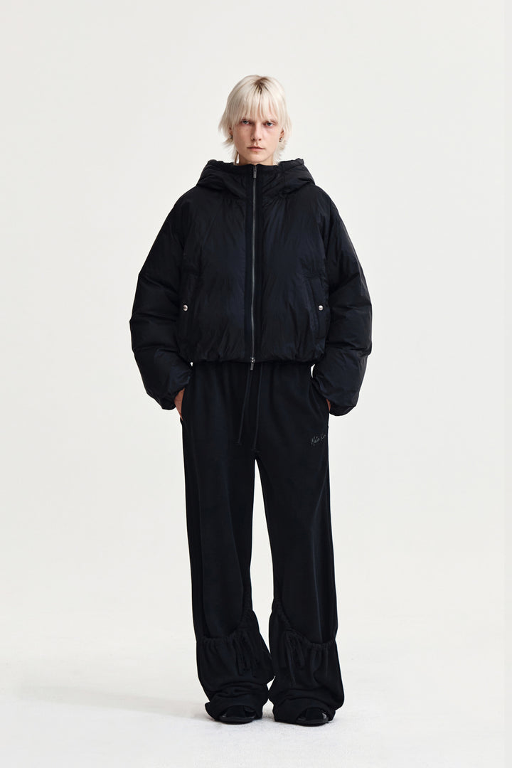 Matin Kim Back Logo Hoody Short Down Jumper — Black