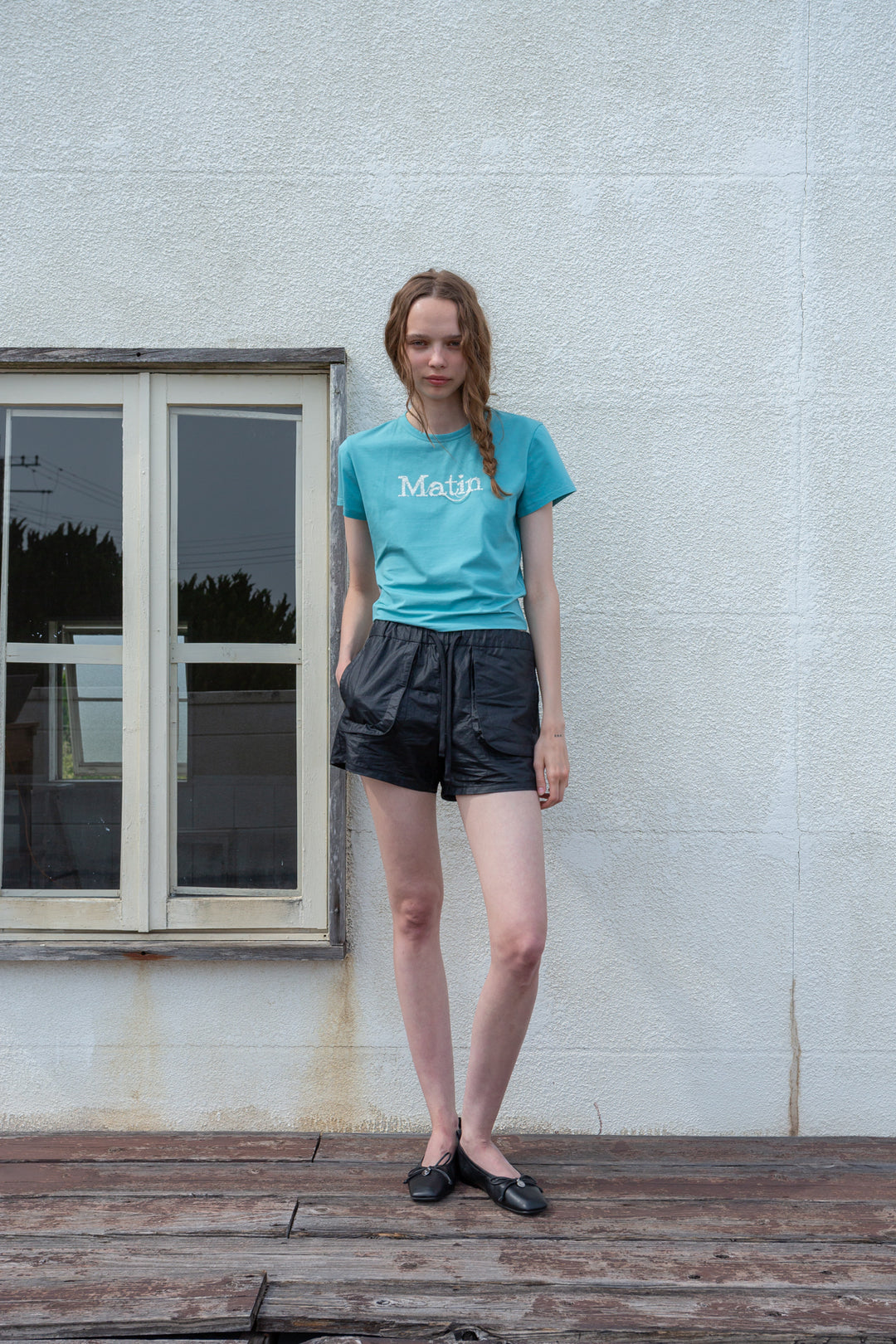 Matin Kim Stitch Printing Detail Crop Top — Blue