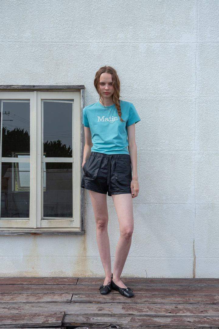 Matin Kim Stitch Printing Detail Crop Top — Blue