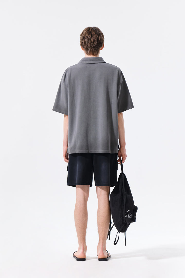 Matin Kim Vintage Washed Terry Cargo Shorts — Black
