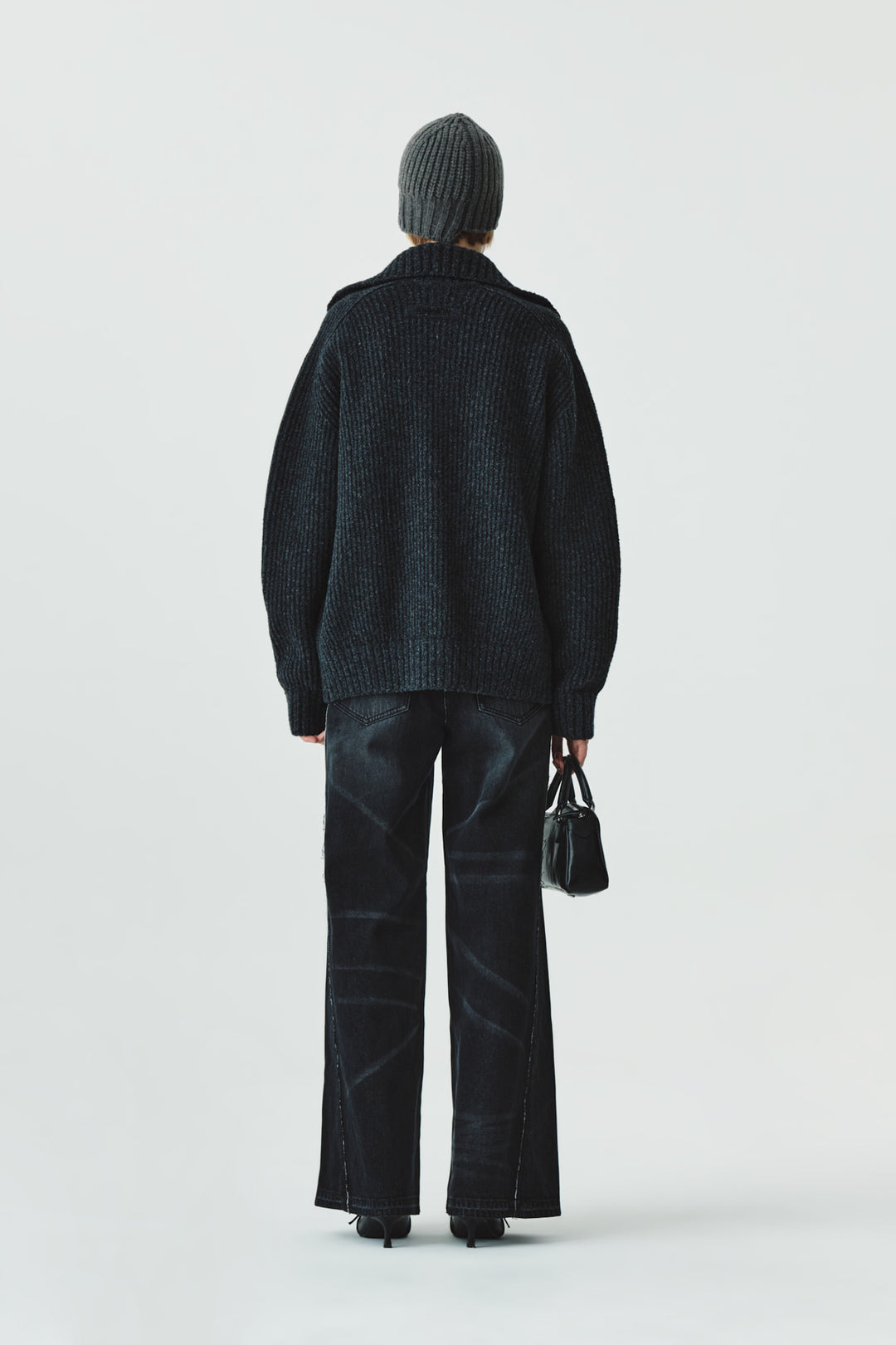 KIMMATIN High Neck Zip Up Cardigan — Charcoal