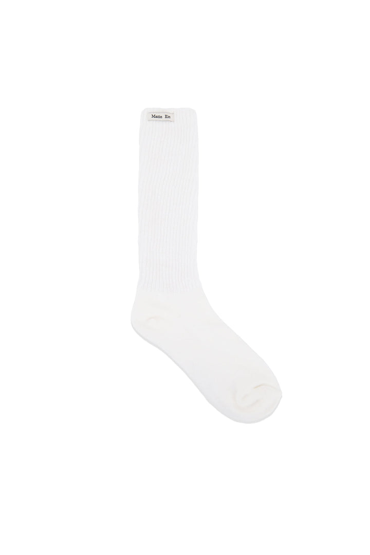 Matin Kim Small Logo Point Ribbed Socks — White