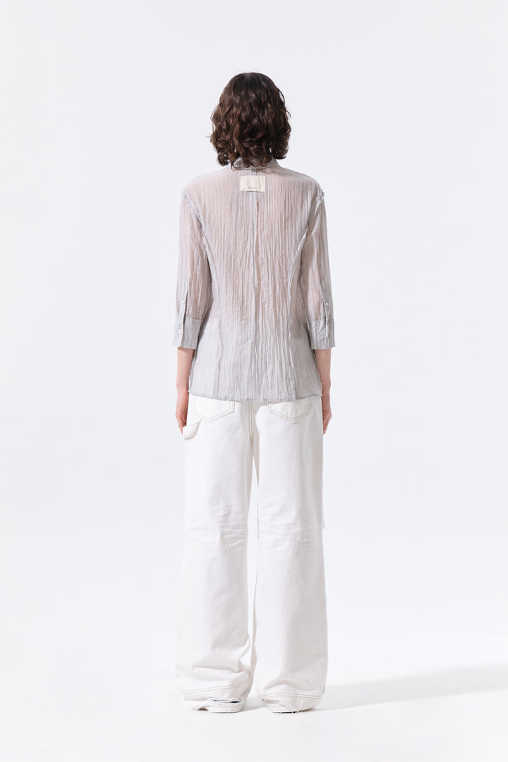 Matin Kim Raw Edge Crinkle Blouse — Light Grey