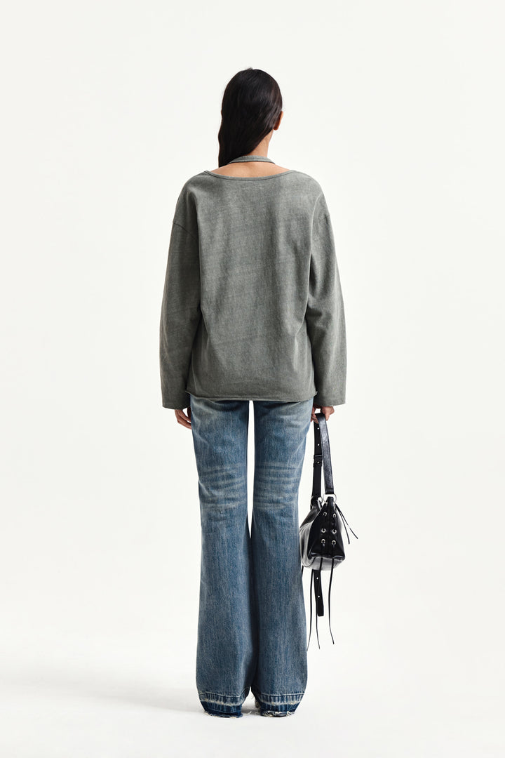 Matin Kim Vintage Graphic Layered Top — Khaki