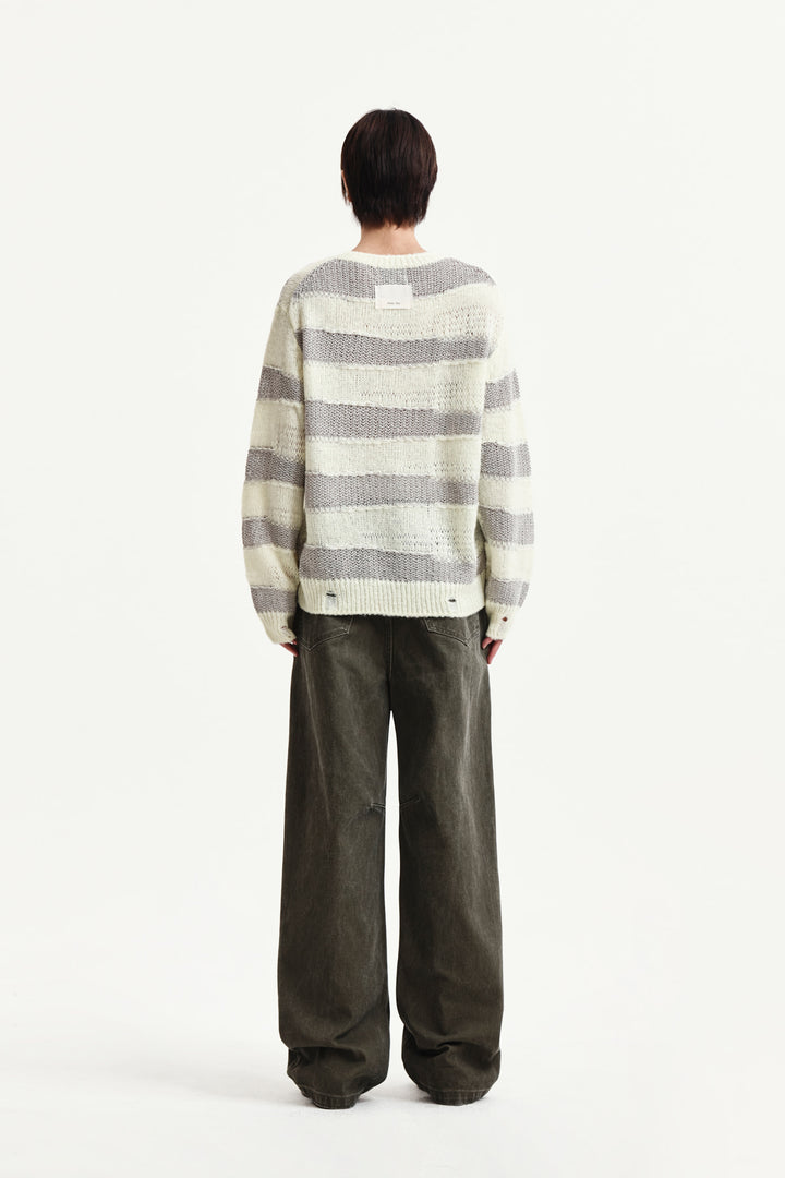 Matin Kim Texture Block Stripe Knit Pullover — Yellow