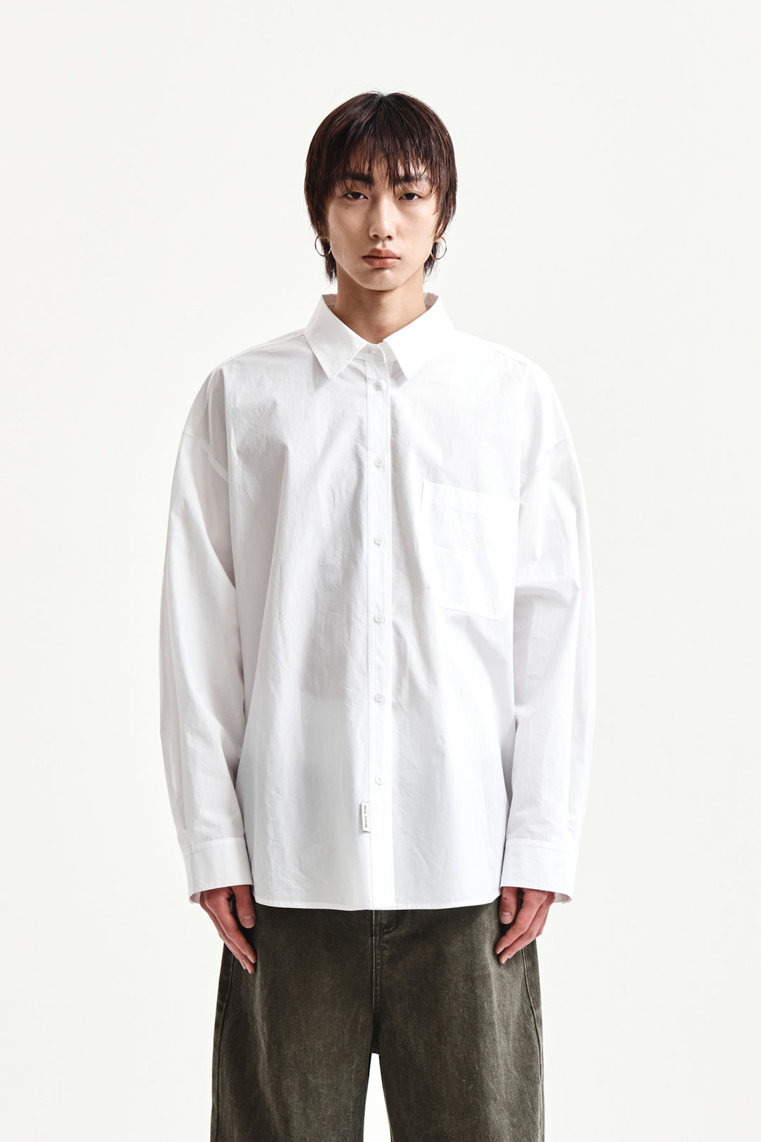 Matin Kim Embroidery Small Logo Shirt — White