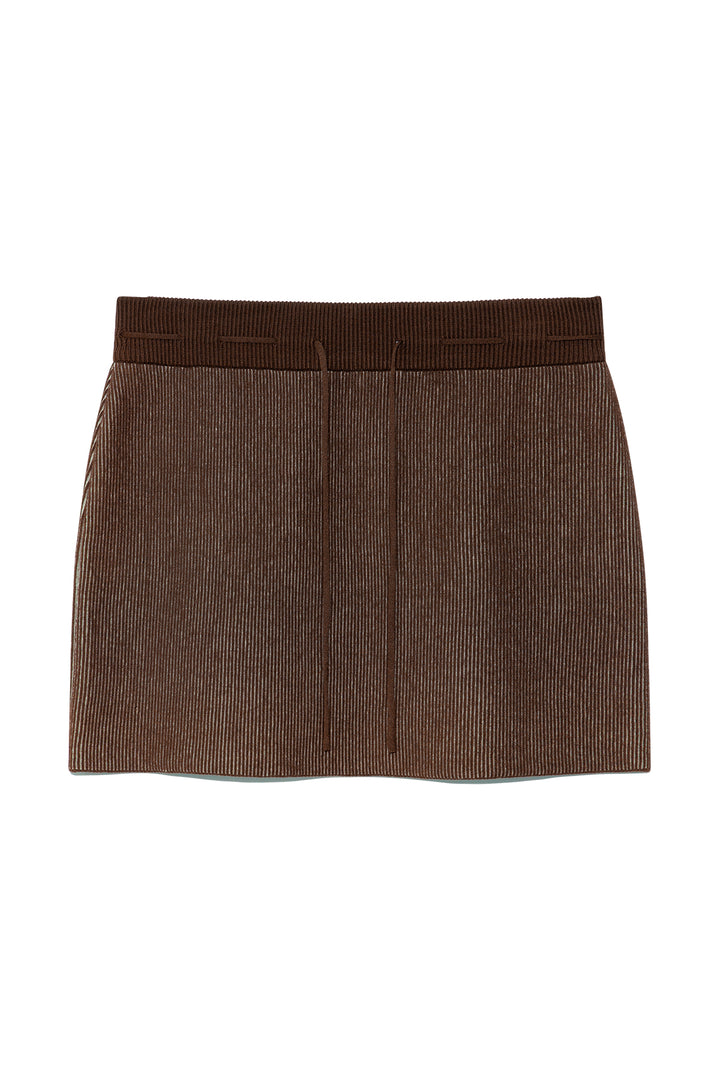 Matin Kim Two Tone Banding Knit Mini Skirt — Brown