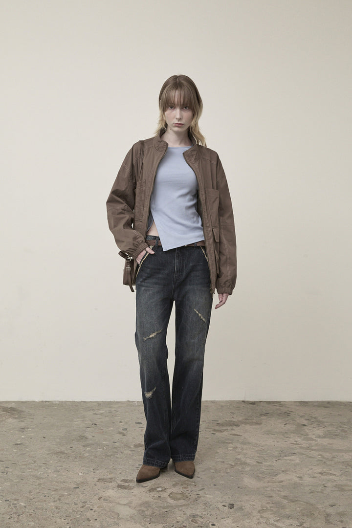 Matin Kim Utility Bomber Jumper in Khaki — Brown