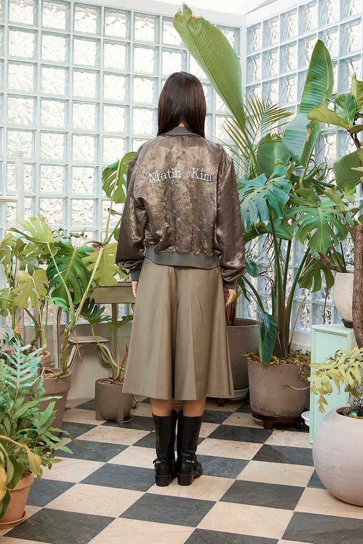 Matin Kim Back Logo Crinkle Blouson — Khaki