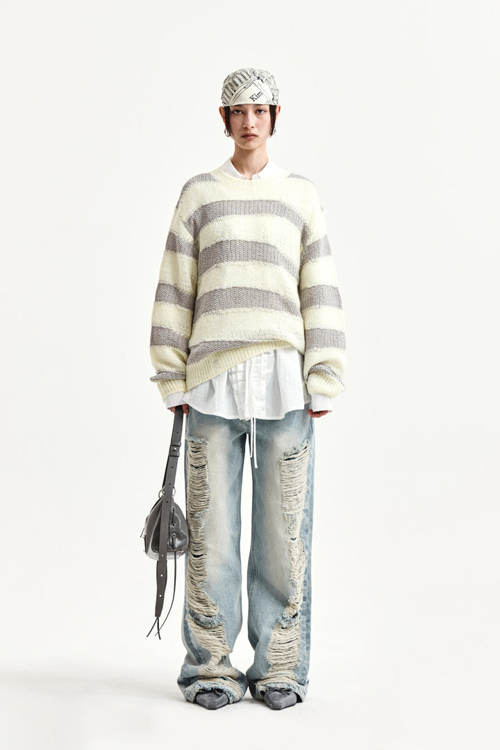 Matin Kim Heavy Destroyed Denim Pants — Light Blue