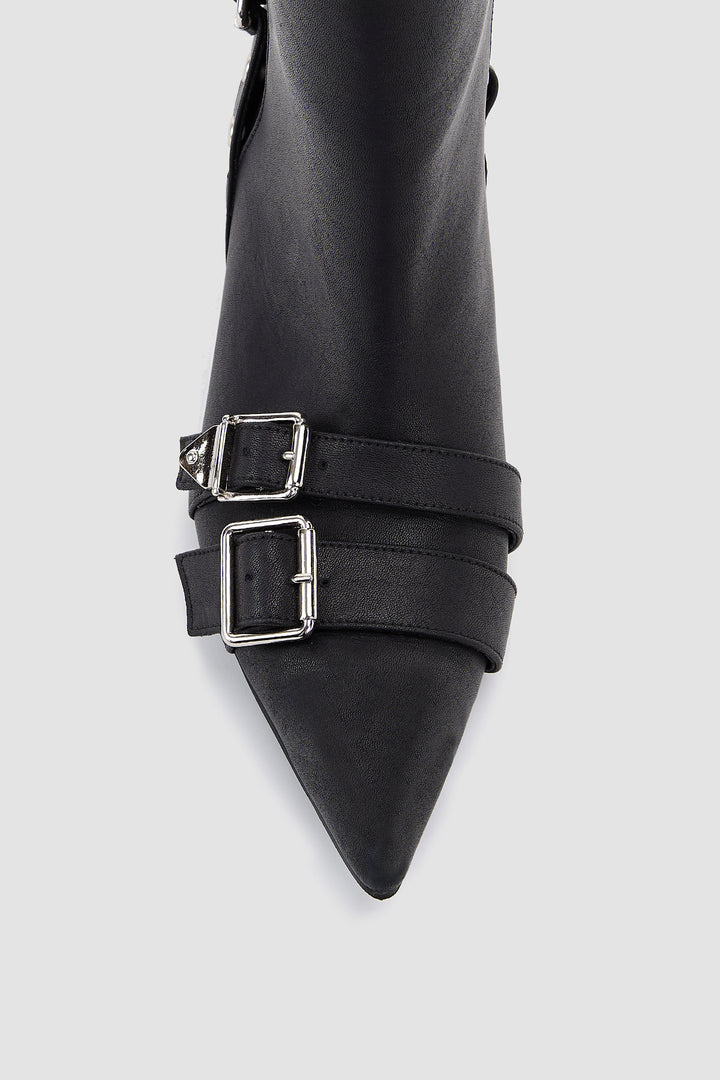 KIMMATIN Laminated Leather Stiletto Ankle Boot — Black