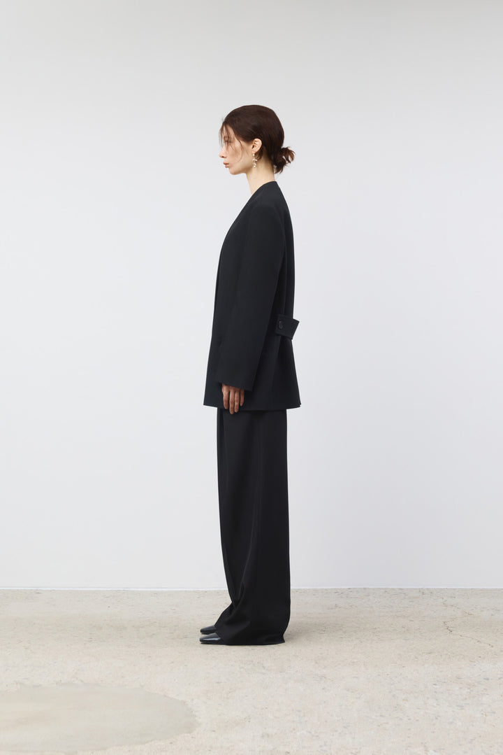 KIMMATIN Destressed Waist Pintuck Wide Pants — Black
