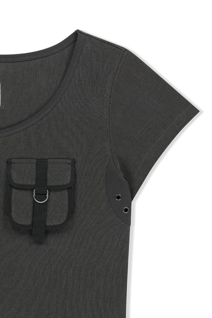 Matin Kim Pocket Point Slim Fit Top — Charcoal
