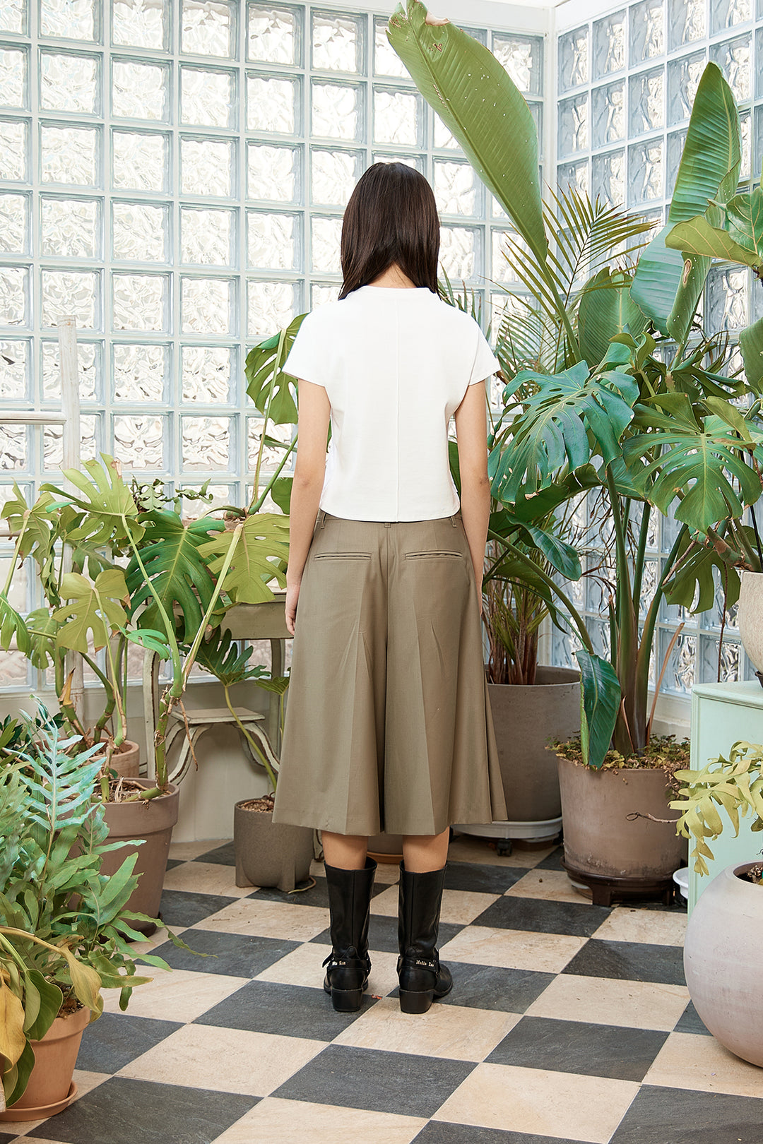 Matin Kim Pintuck Layered Slim Crop Top — White