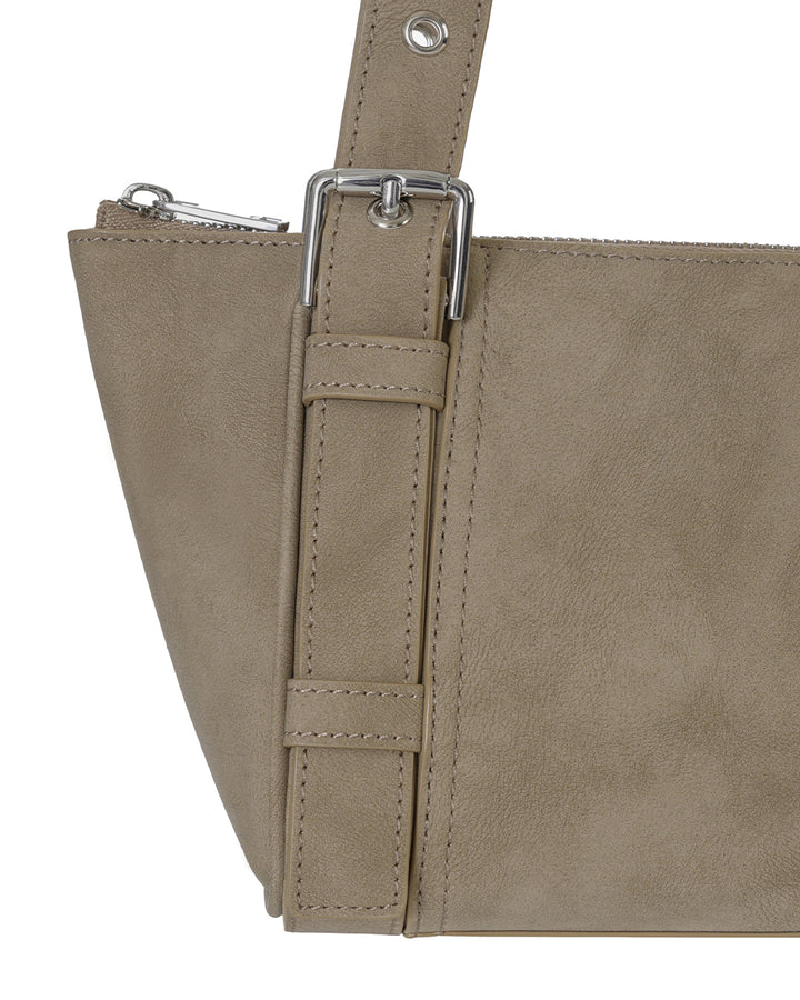 Stand Oil Boat Bag — Glossy Shoulder Crossbody — Taupe