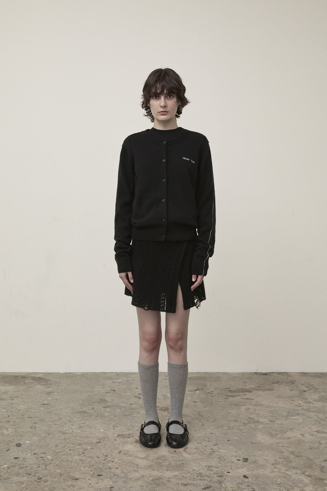 Matin Kim Cashmere Blended Round Knit Cardigan — Black