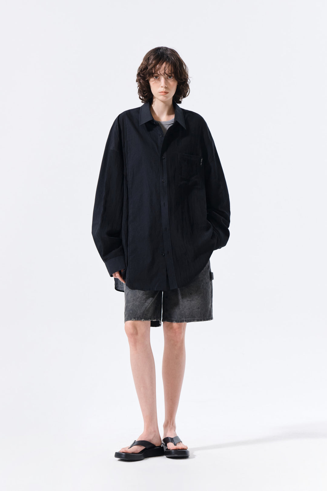 Matin Kim Mixed Panel Over Fit Shirt — Black