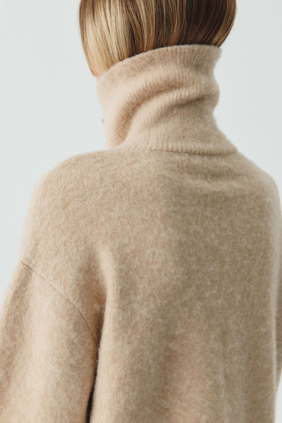 KIMMATIN Button High Neck Alpaca Blend Sweater — Beige