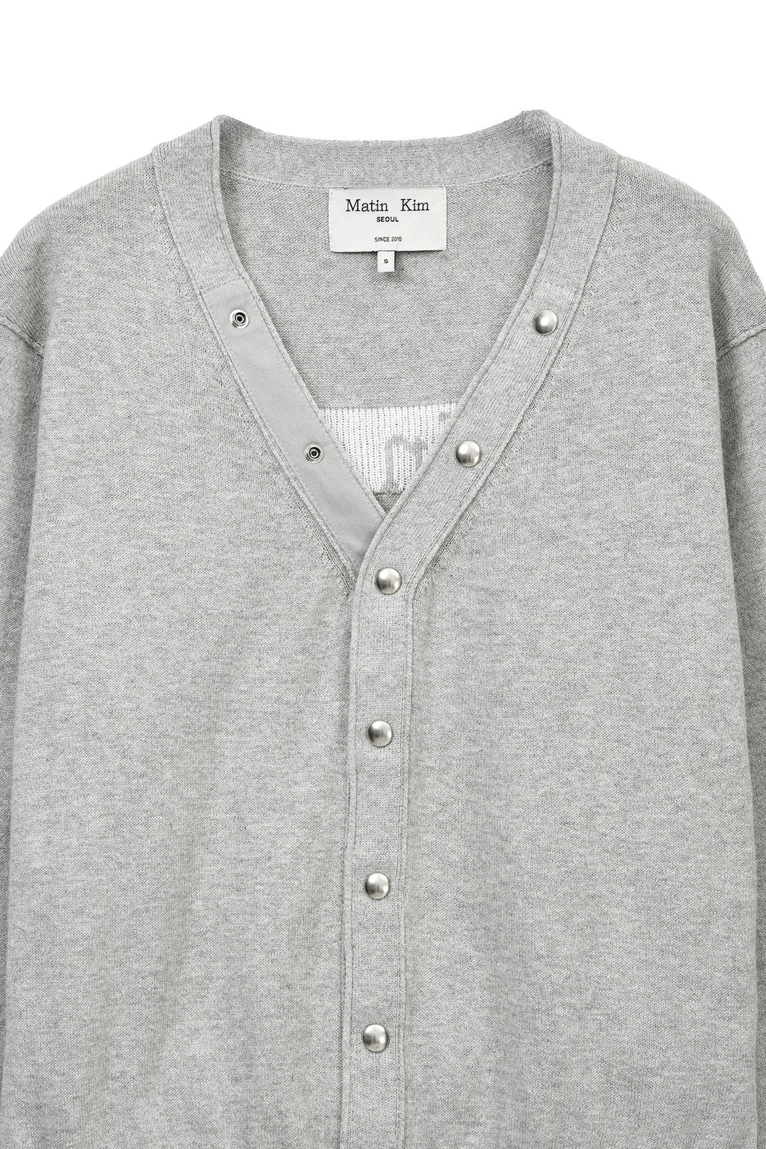 Matin Kim Back Logo Snap Button Cardigan — Gray