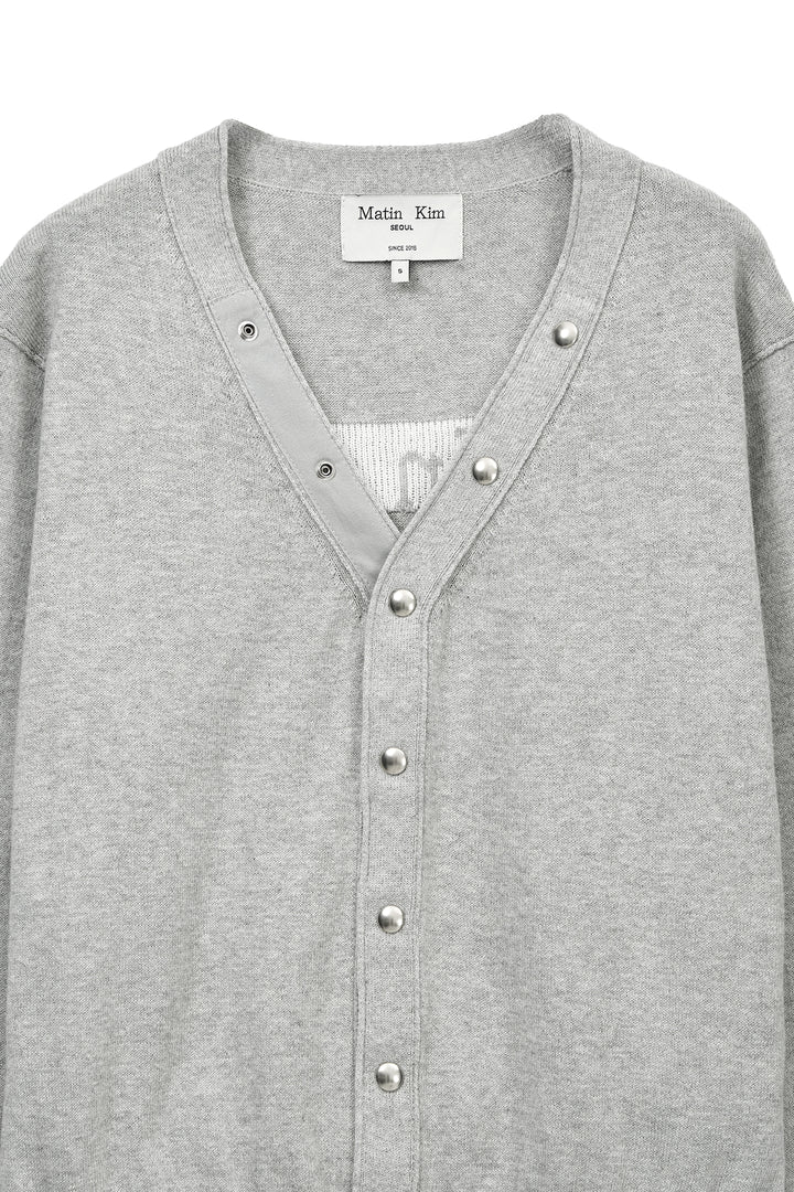 Matin Kim Back Logo Snap Button Cardigan — Gray