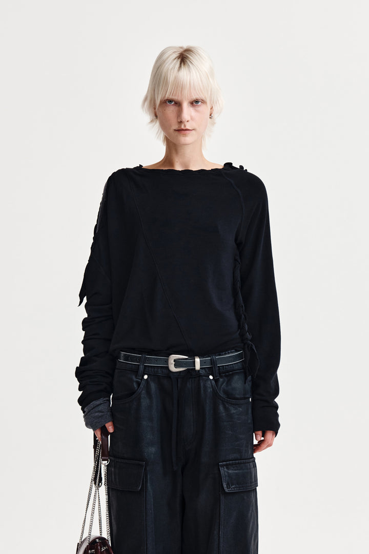 Matin Kim Weaving Long Sleeve Top — Black