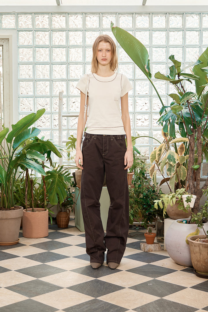 Matin Kim Stitch Point Small Logo Top — Yellow