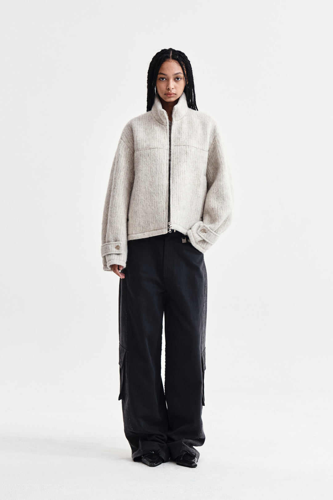 Matin Kim Big Pocket Two-Tone Wide Pants — Charcoal
