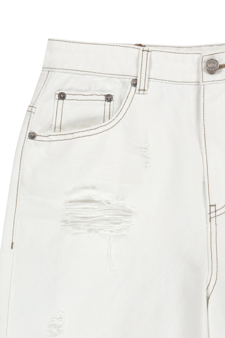 Matin Kim Destroyed Color Dyeing Denim — White