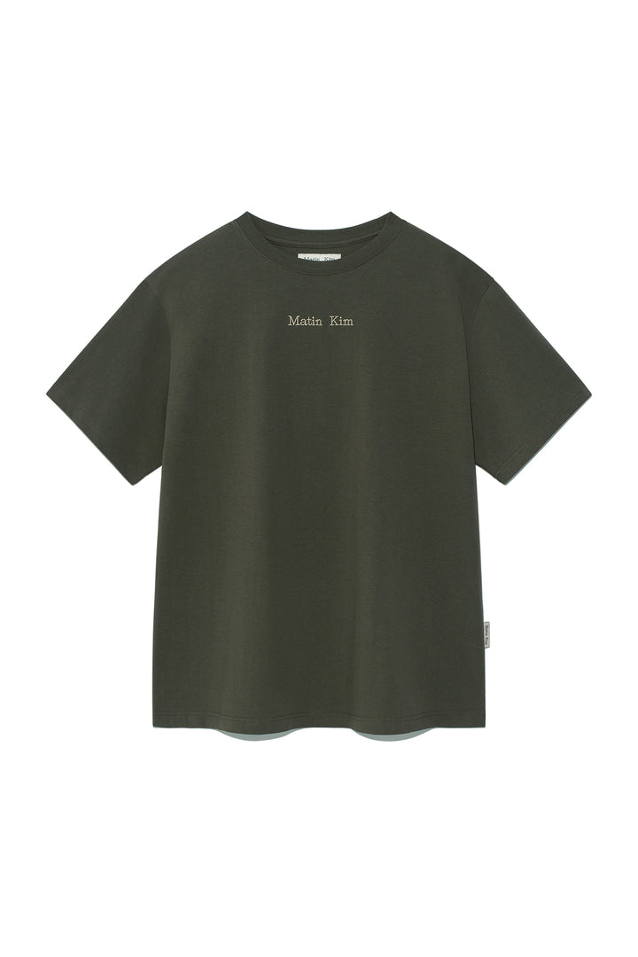 Matin Kim Embroidery Small Logo Oversize Top — Khaki