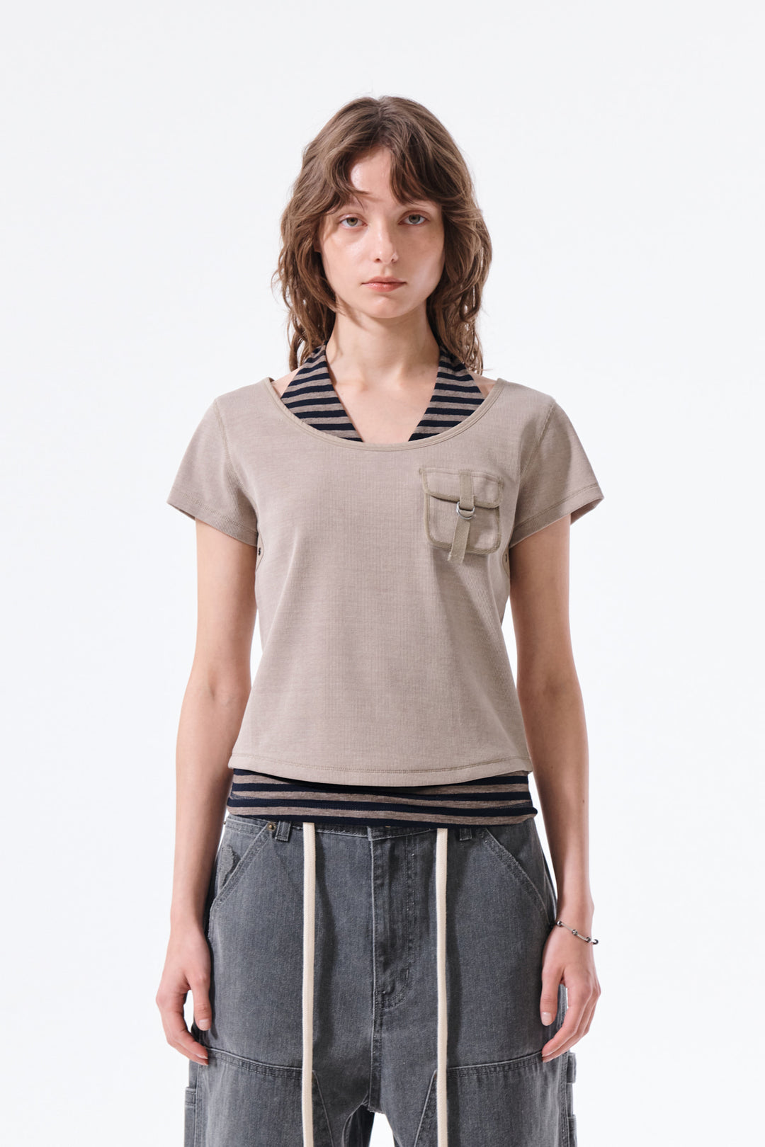 Matin Kim Pocket Point Slim Fit Top — Beige