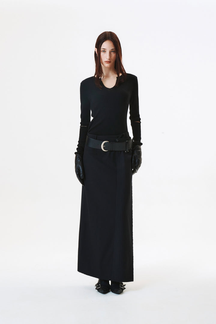 KIMMATIN Stripe Mix Maxi Wrap Skirt — Black