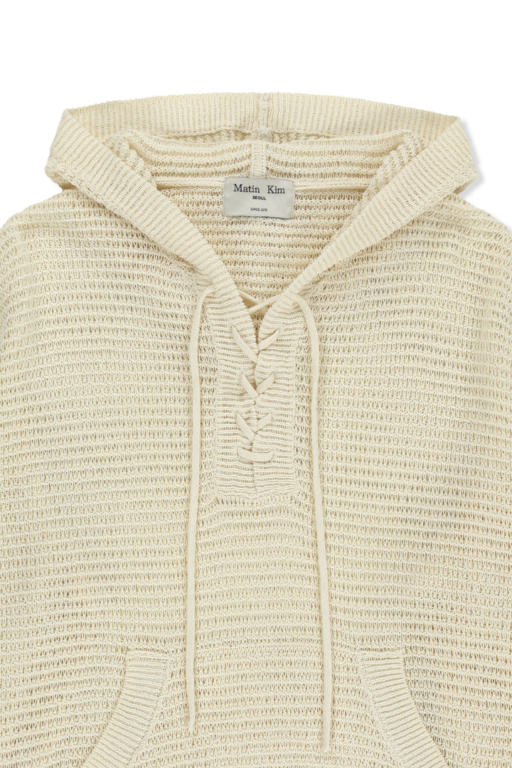 Matin Kim Oversized Mesh Knit Hoodie — Cream