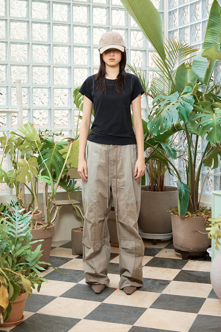 Matin Kim Patch Point Washed Cotton Pants — Brown