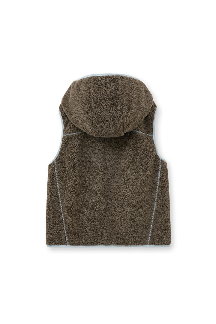 Matin Kim Fleece Hoody Vest in Dark — Brown
