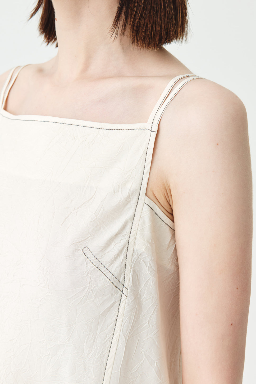 KIMMATIN Square Neck Crinkle Sleeveless — Ivory