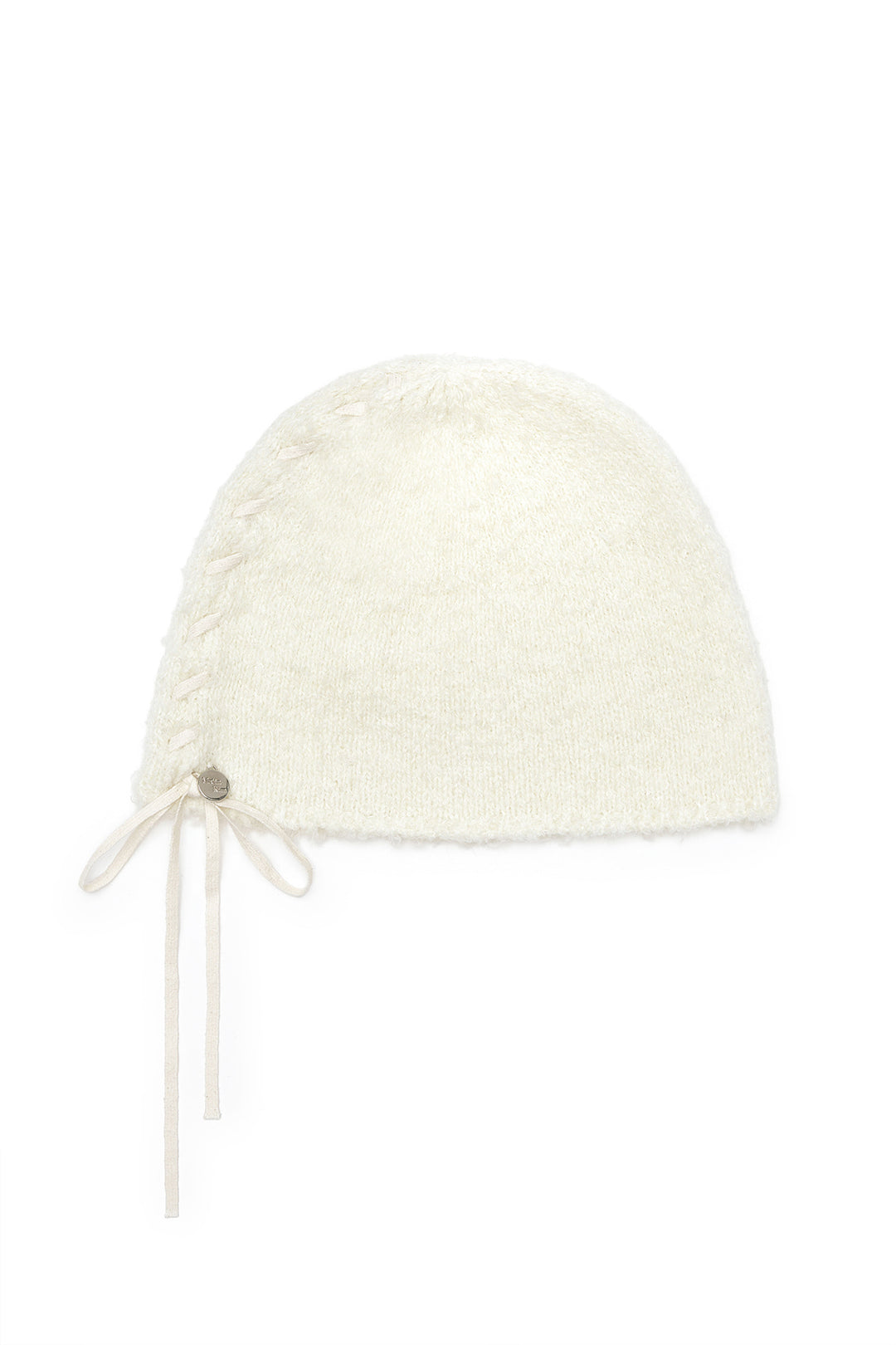 Matin Kim Ribbon Tie Knit Beanie — Ivory