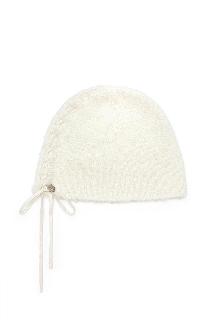 Matin Kim Ribbon Tie Knit Beanie — Ivory