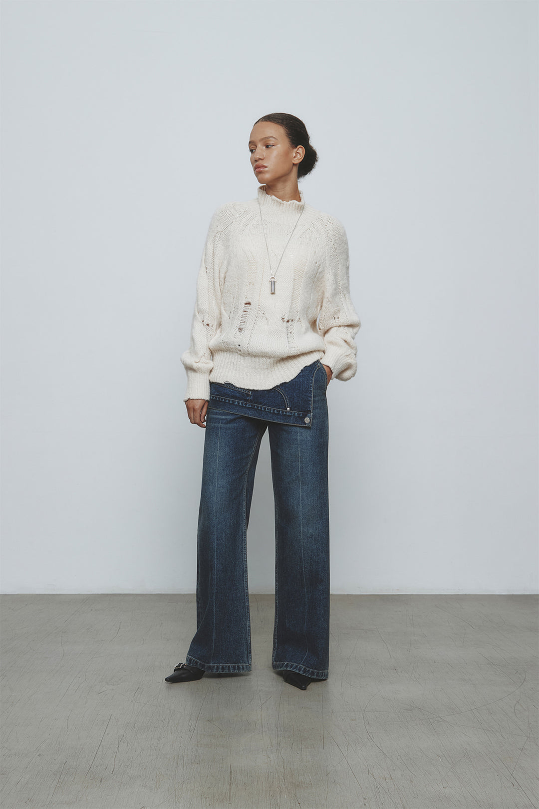 KIMMATIN Oversize Highneck Volume Pullover — Ivory