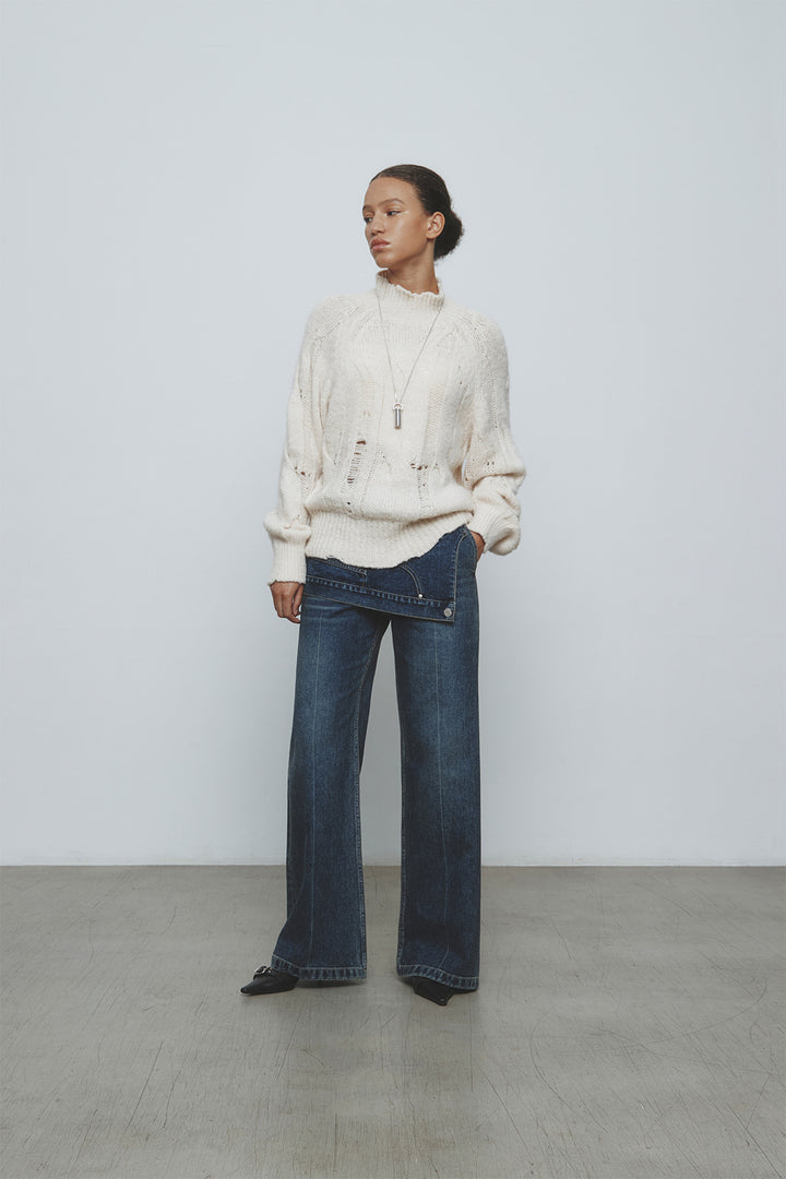 KIMMATIN Oversize Highneck Volume Pullover — Ivory